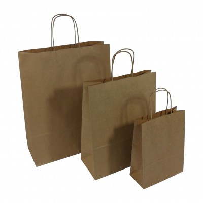 Ribbed Brown Kraft Twist Handle Bags